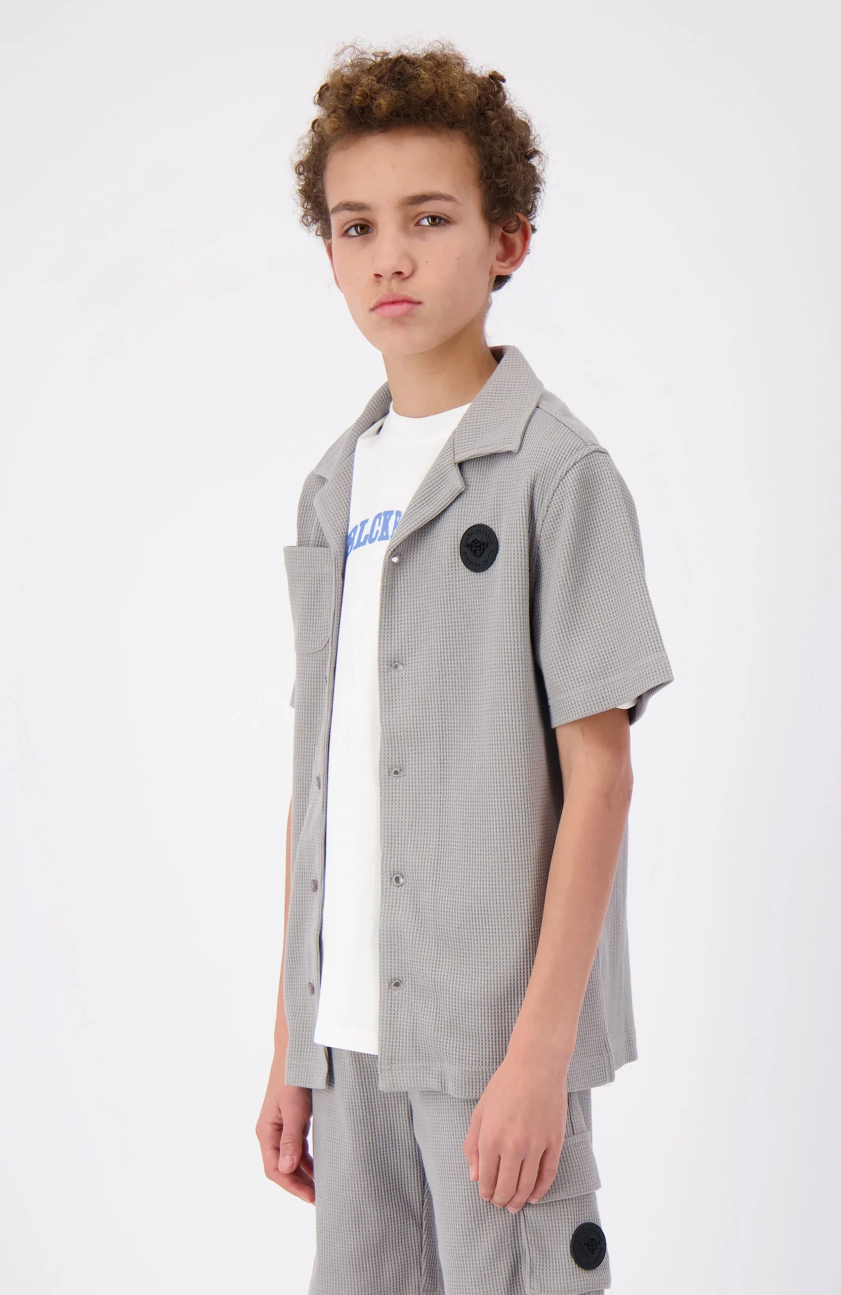 Black Bananas Waffle Shirt Kids Grijs