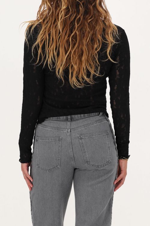 Zwarte kanten top met boothals