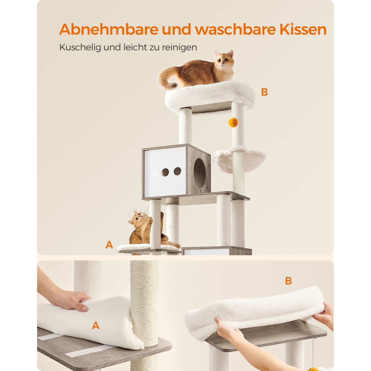 FEANDREA Kratzbaum 185cm mit Katzenklo-Schrank vintagebraun grau