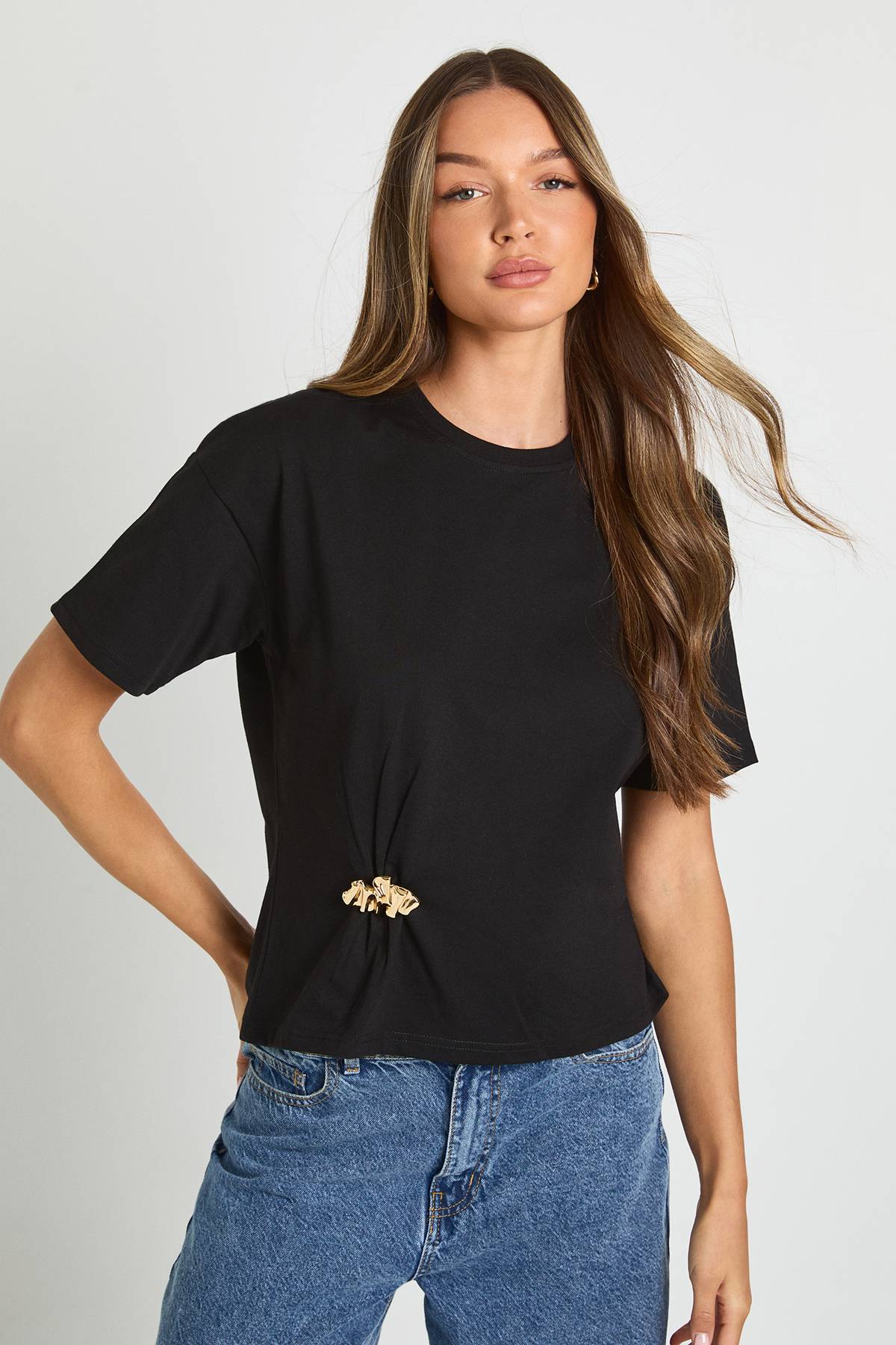 boohoo T-shirt Oversize Avec Détail De Bordure Dorée