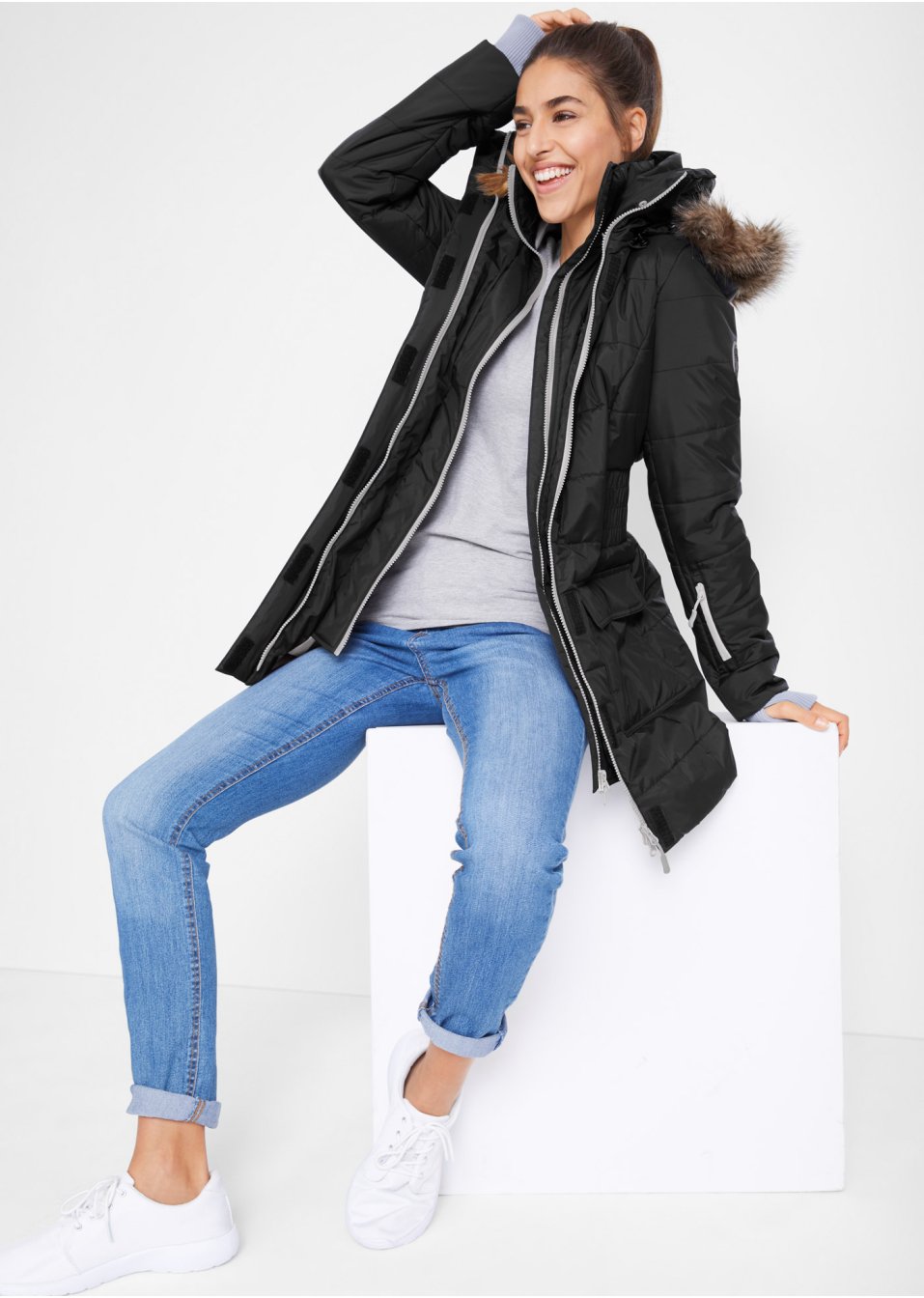Veste longue fonctionnelle style 2-en-1, matelassée et imperméable