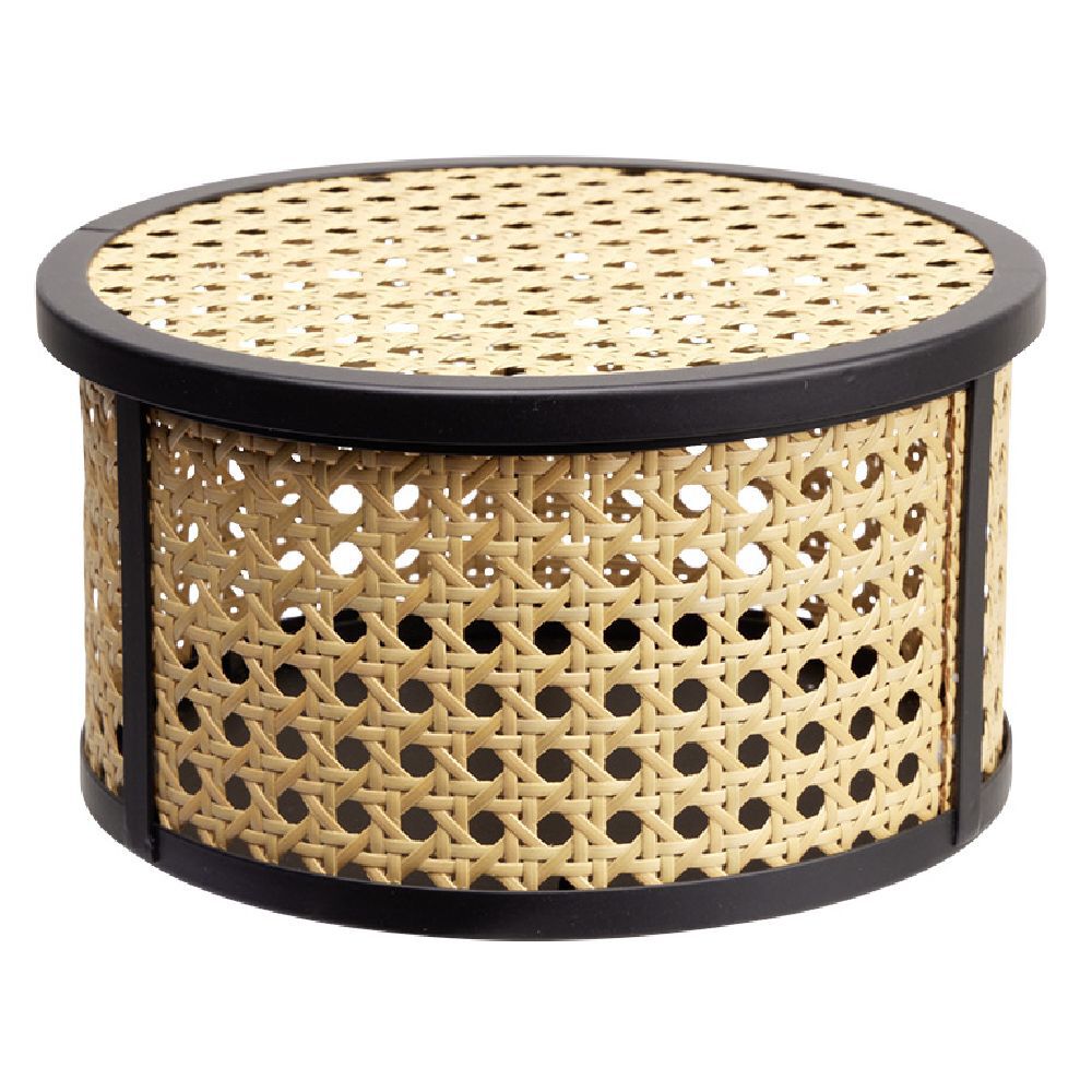 Boîte déco cannage rotin naturel noir Ø20 cm