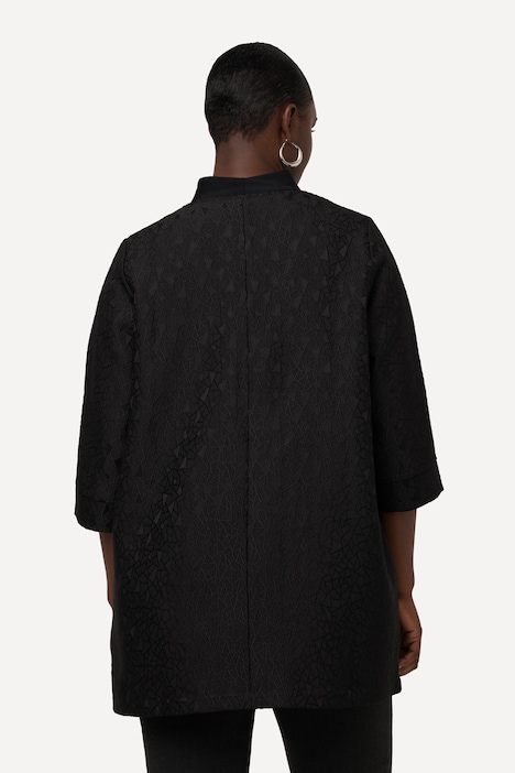 Brokat-Jacke, Hakenverschluss, V-Ausschnitt, 3/4-Arm