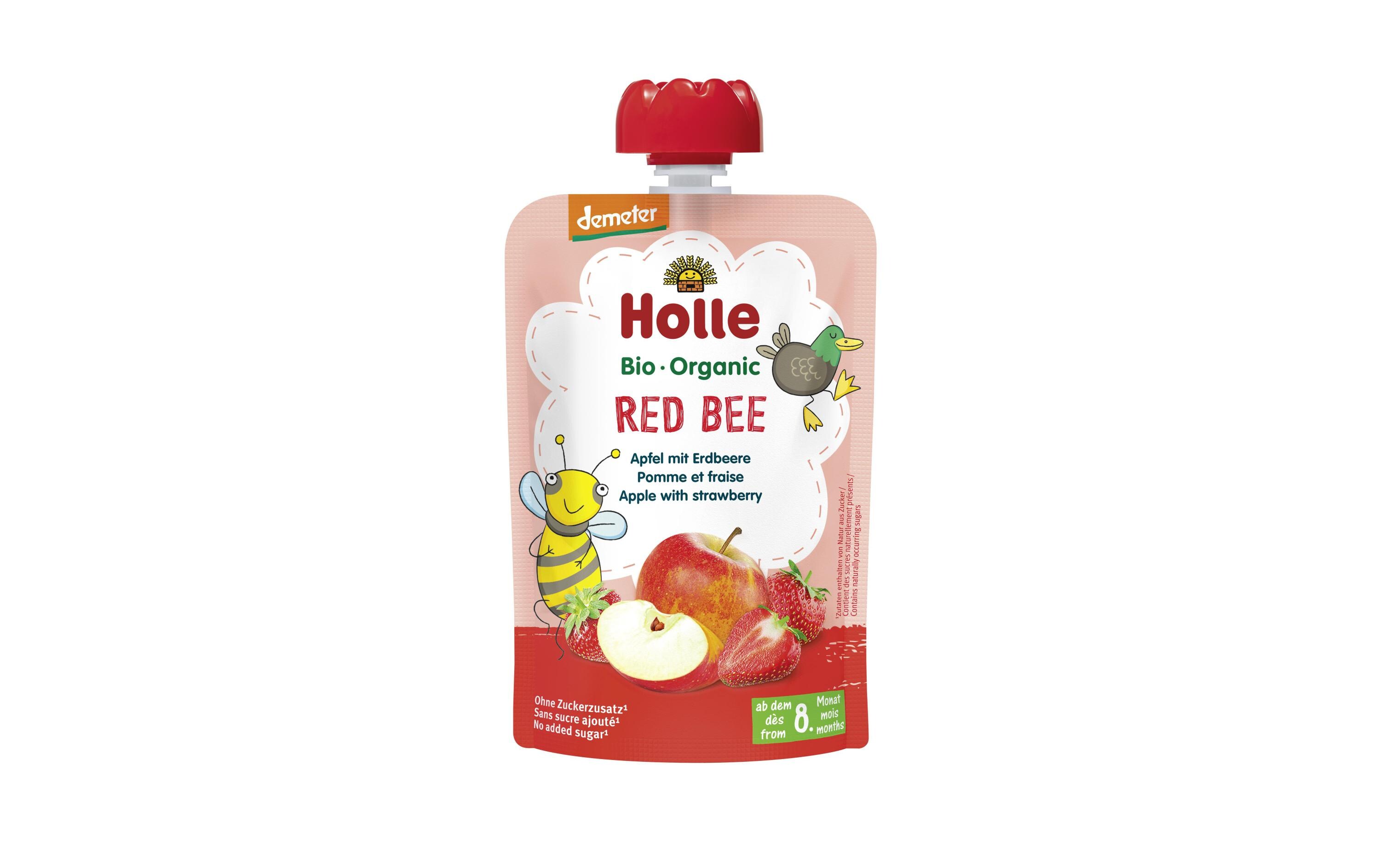 Quetschbeutel Red Bee 100gQuetschbeutel Red Bee, Apfel mit Erdbeere