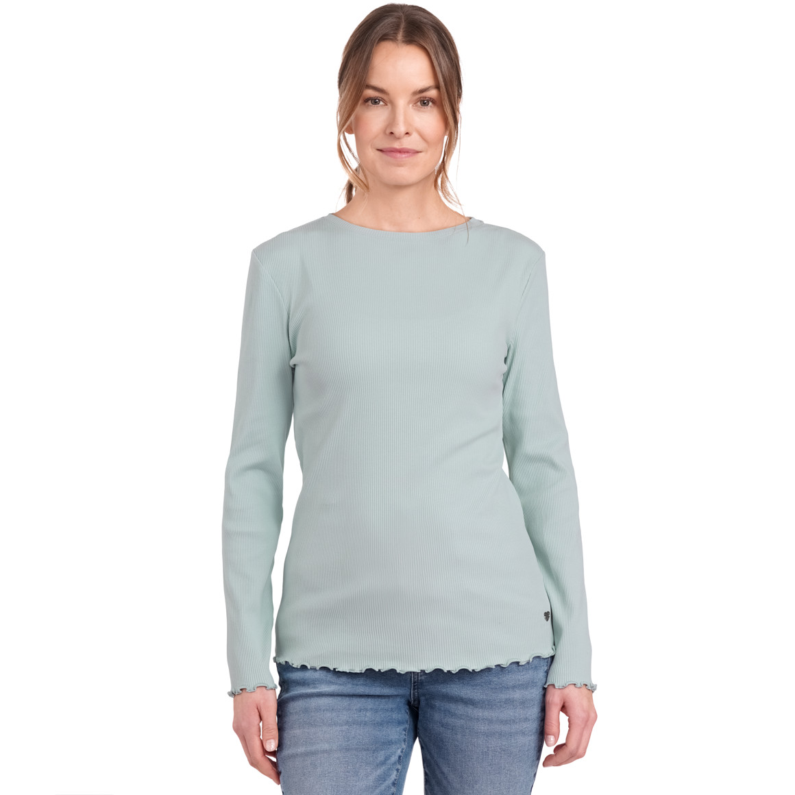 Gina Damen Langarmshirt in gerippter Struktur türkis