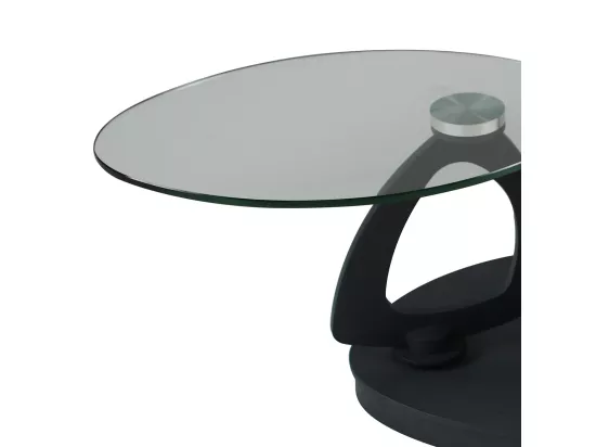 VANIM - Table Basse Ovale Plateaux Verre et Céramique Marron