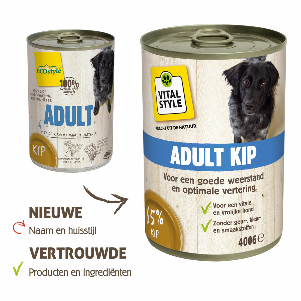 6x VITALstyle Hondenvoer Blik Kip400 gr