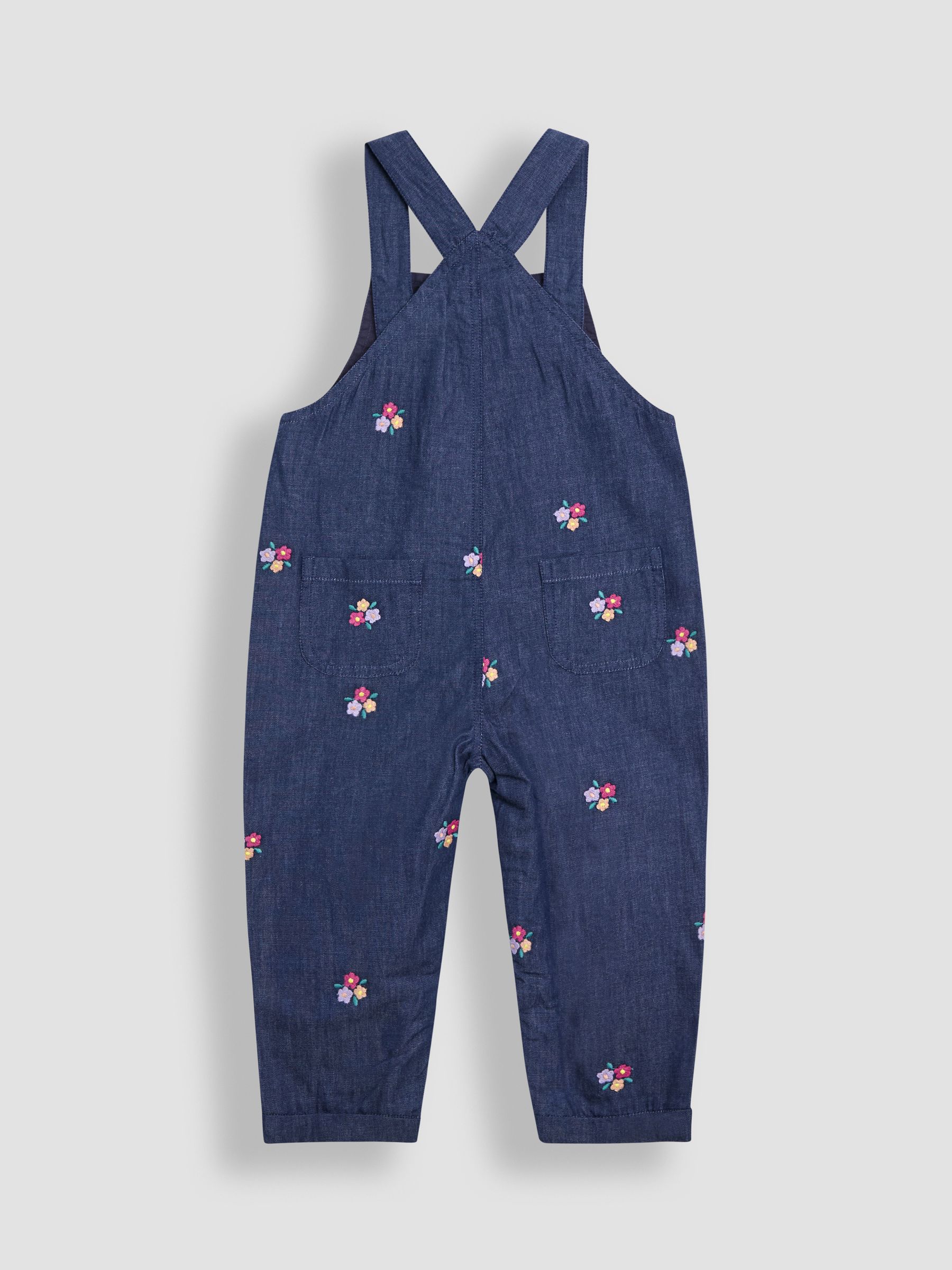 JoJo Maman Bébé Chambray Embroidered Dungarees & Rib Top Set