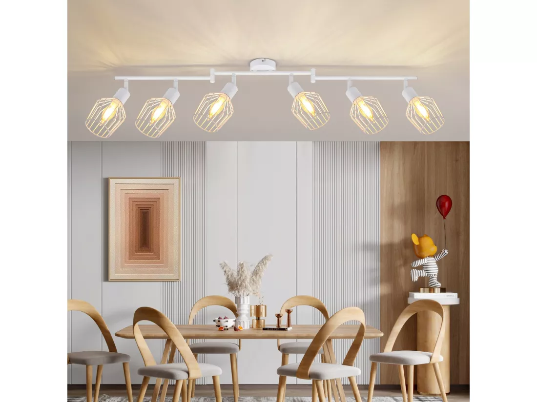 NETTLIFE Plafonnier 6 Ampoules E14 spot de plafond rétro blanc orientable 350° LED
