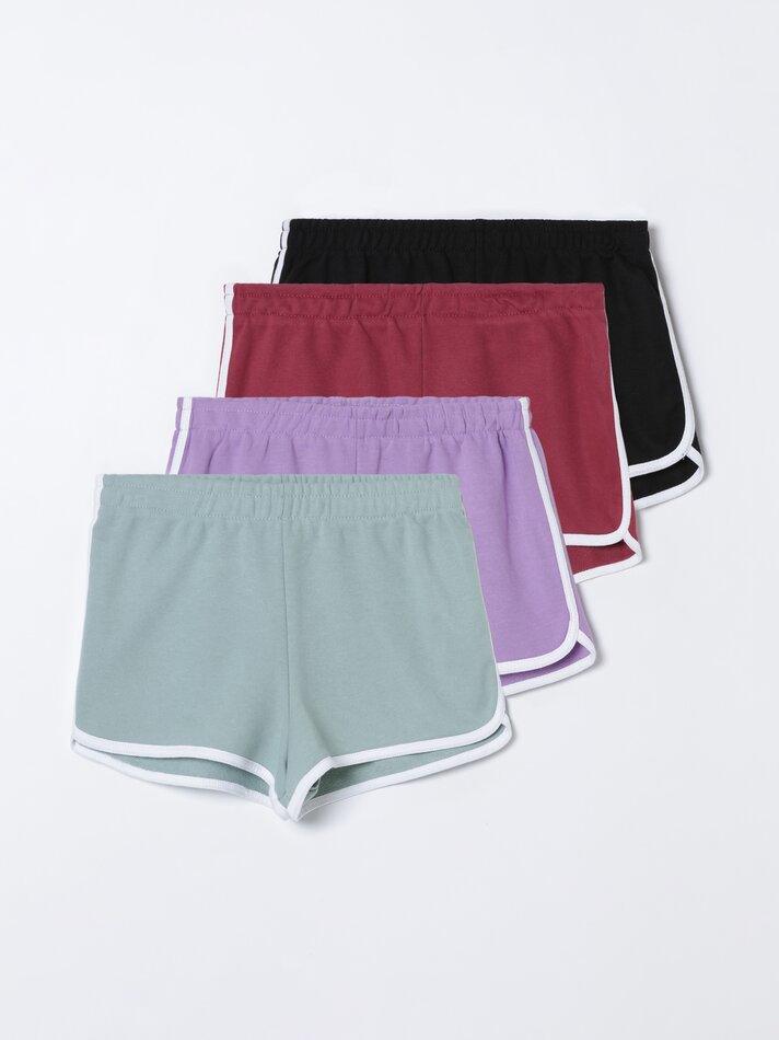 Conjunto de 4 shorts básicos de tecido atoalhado com detalhes - Verde Água
