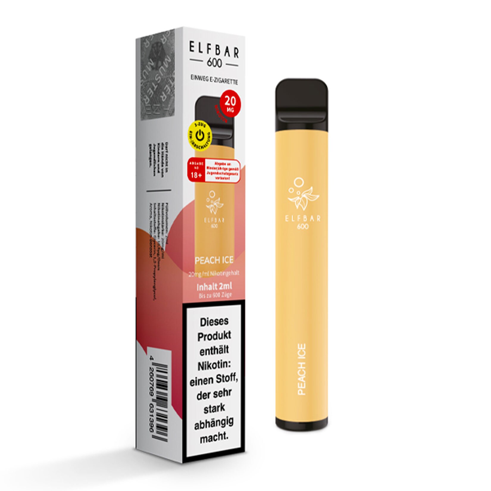 Elf Bar 600 Einweg E-Zigarette Peach Ice, 2 ml, 2.0% Nikotin