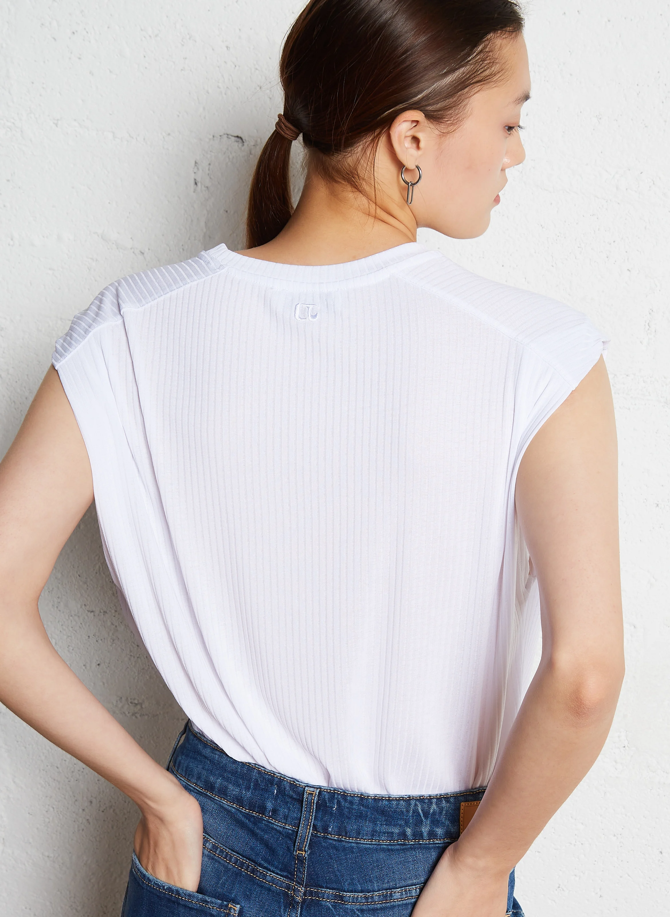 FRASER - Tee-shirt oversize côtelé à col rond| Blanc
