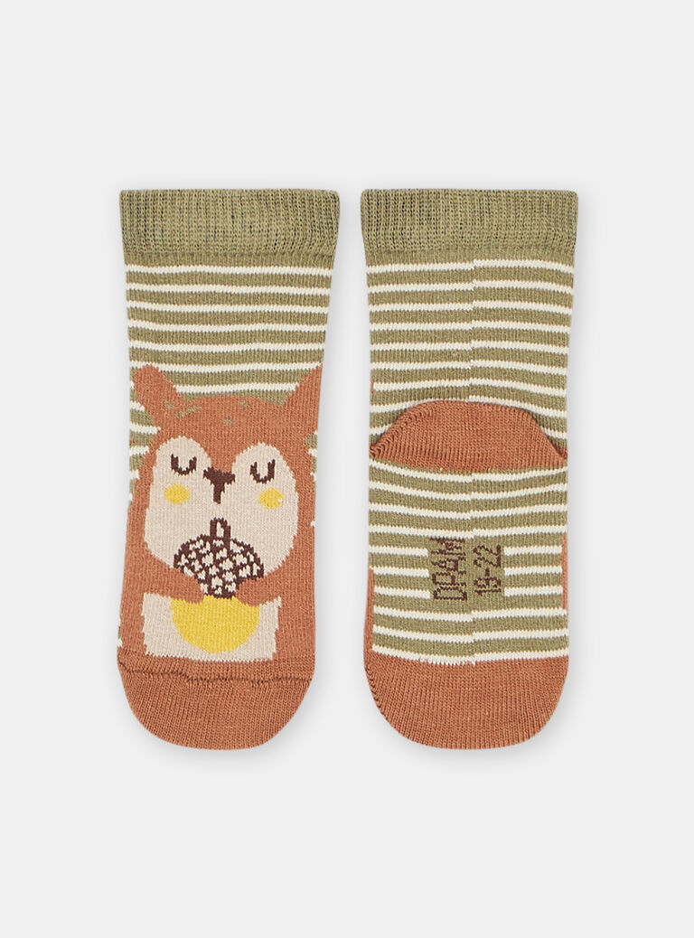 Chaussettes vert olive à motif écureuil bébé garçon