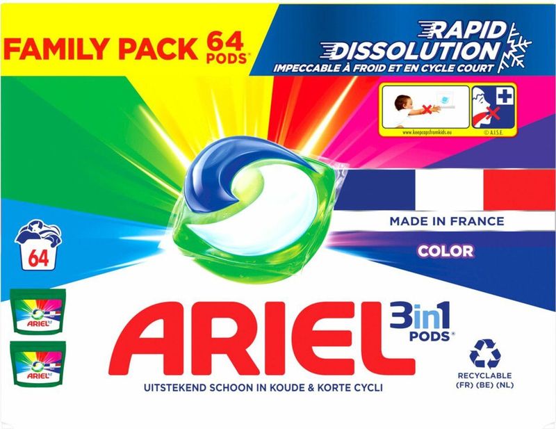 Ariel - 3in1 Wasmiddel Pods - Kleur - 64 Capsules - Oplosbaar