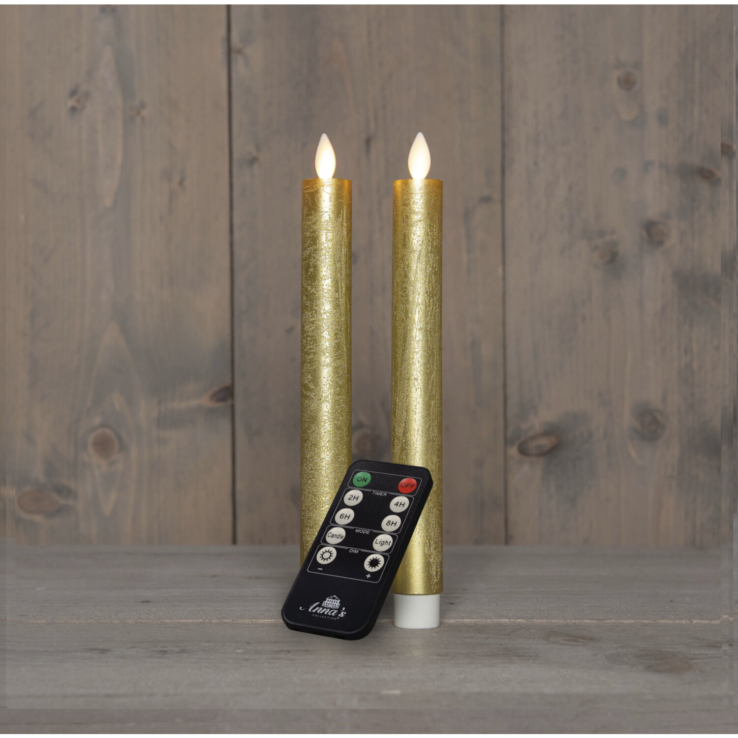 Stabkerze 2er–Set – Echtwachs, Gold