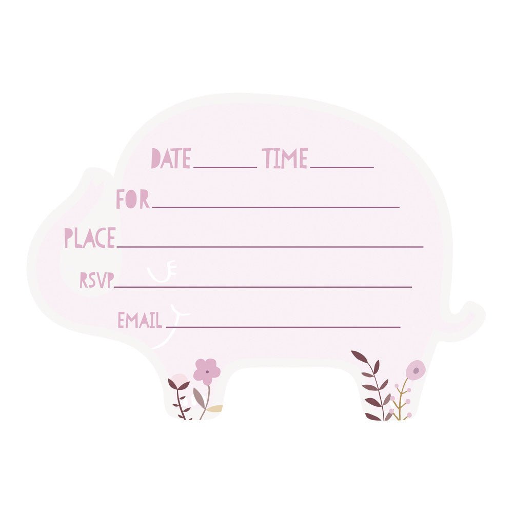 Baby Olifant Uitnodigingen Roze 8st