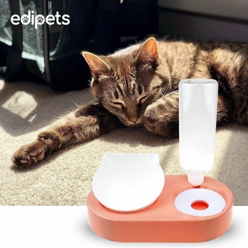 Comedouro e bebedouro elevado Edipets Modern Coral para gatos