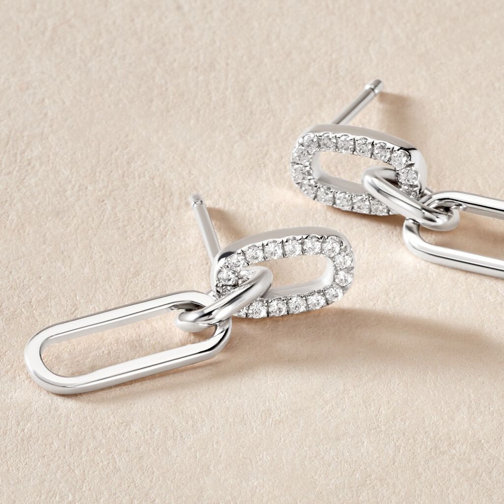 Boucles D'oreilles Pendantes Trait D'union Argent Blanc Oxyde