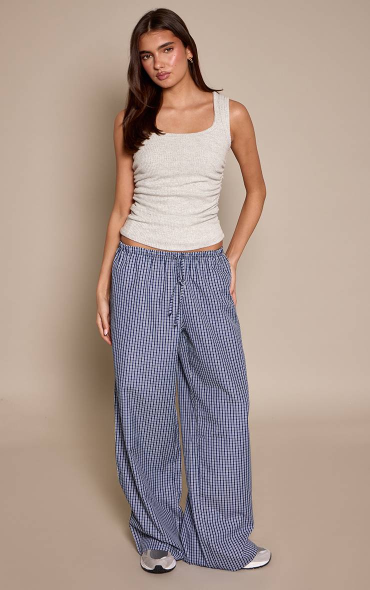 Bleu Marine Pantalon Large À Cordon Avec Imprimé Rayé