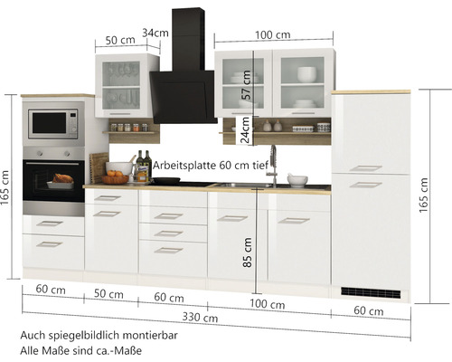 Held Furniture keukenblok zonder apparatuur Milan 330 cm wit hoogglans gedemonteerd 585.1.6210