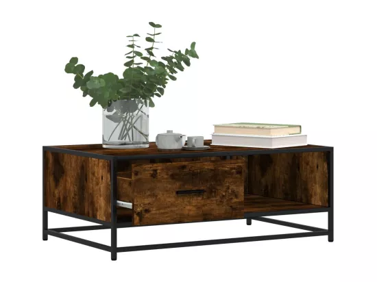 Table basse chêne fumé 90x57x35 cm bois d'ingénierie et métal
