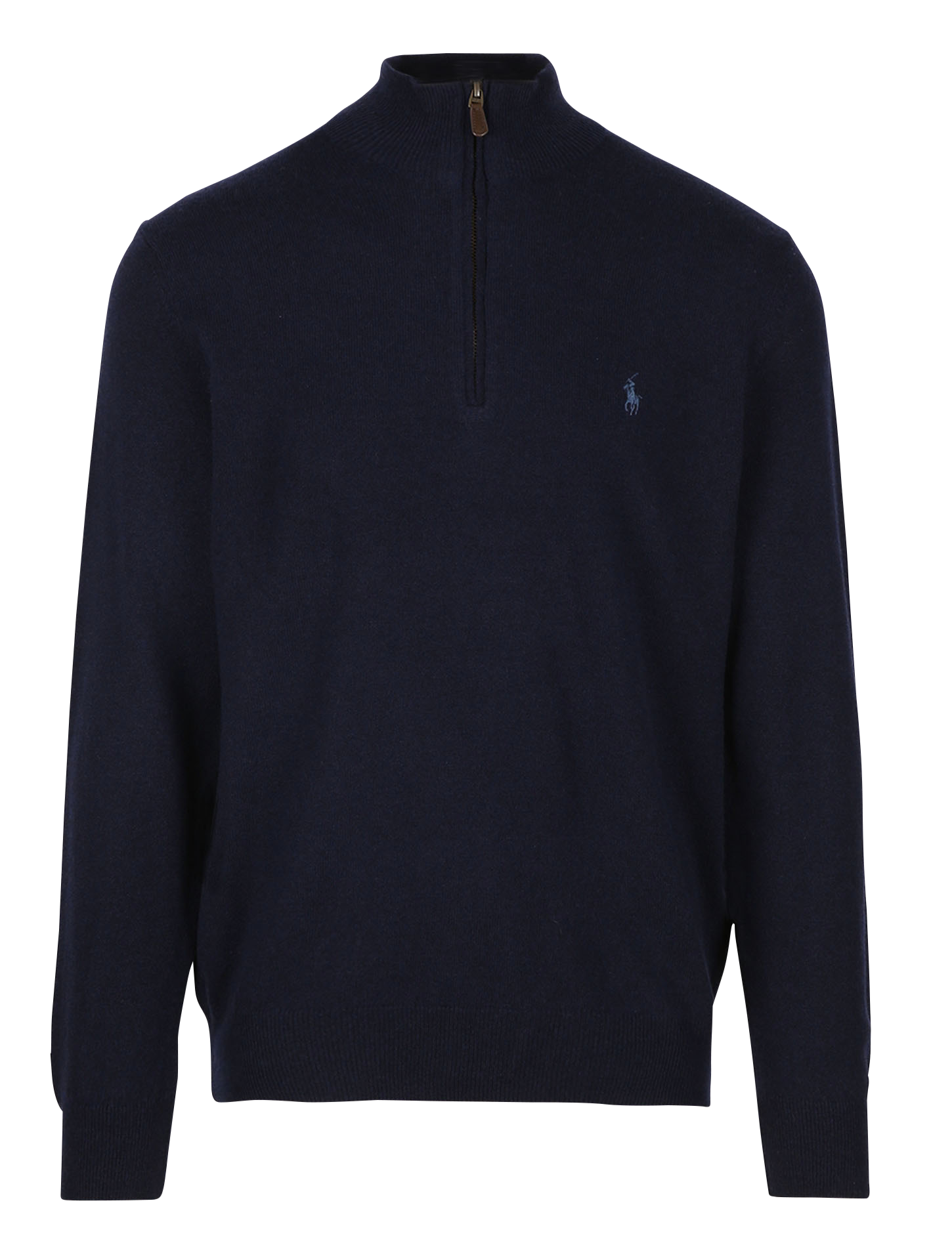 Pull col montant regular-fit brodé en laine mérinos | Bleu