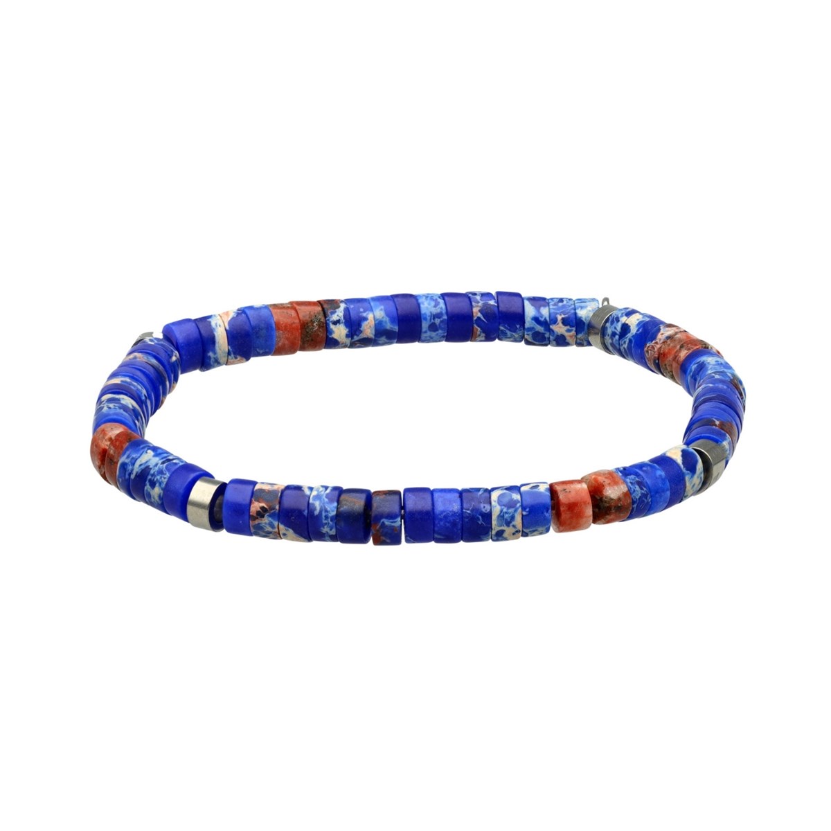Bracelet Acier Perles Heishi 4mm Jaspe Bleu Impérial Et Jaspe Sésame Rouge-Small-16cm