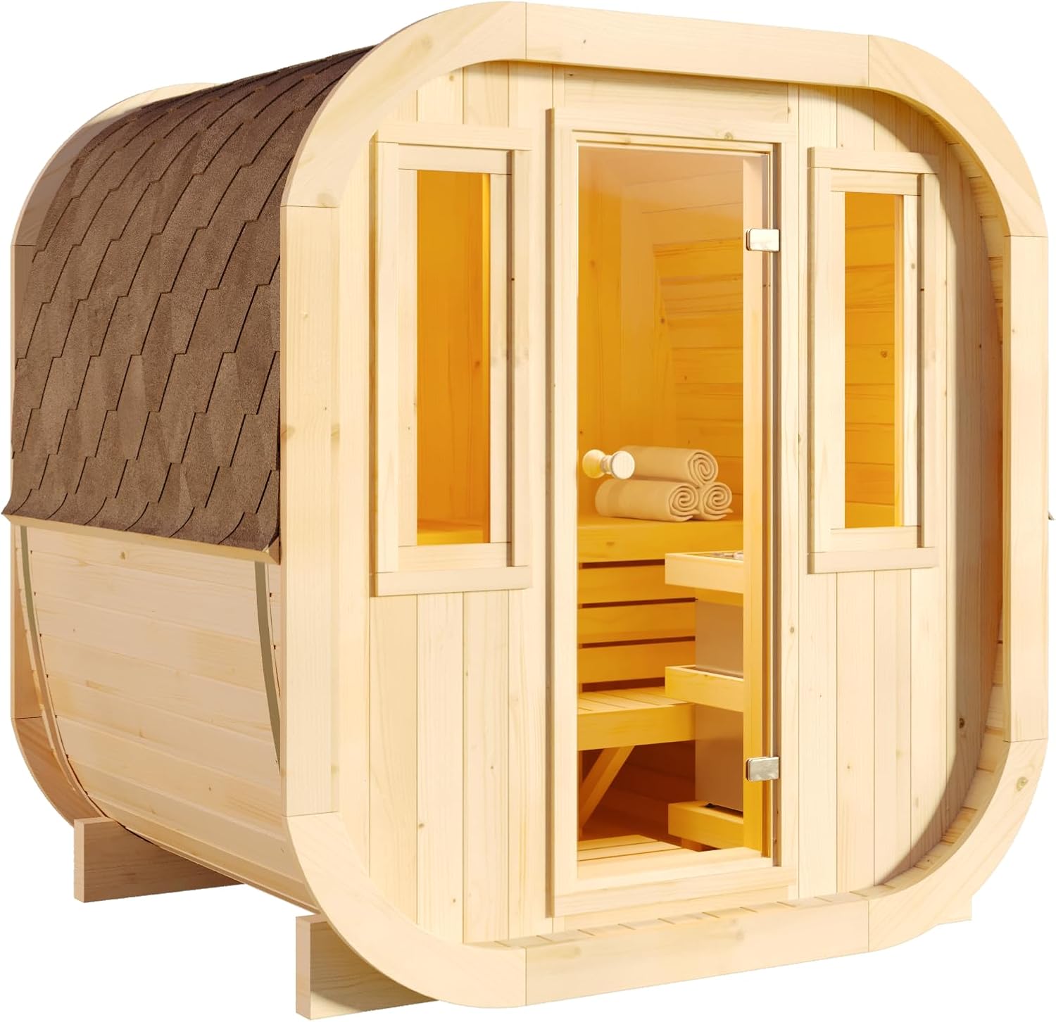 Fasssauna ScandiCube Mini XS Fasssauna 2 Sitzbänke aus Holz, Sauna mit 42 mm Wandstärke, Außensauna mit Montagematerial
