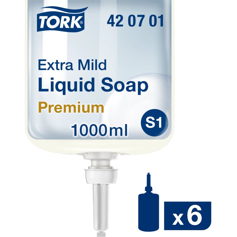 Savon liquide Tork Premium Extra-doux, pour distributeurs S1/S11 - Cartouche de 1 L