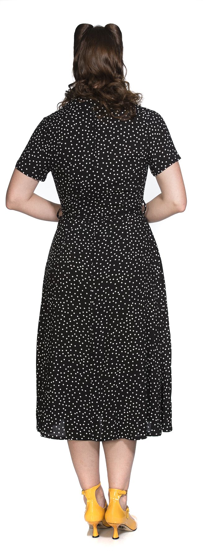 Robe Noire À Pois | Banned Retro Robe mi-longue
