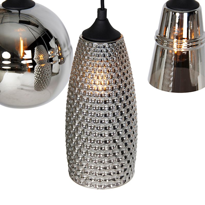 Art deco hanglamp zwart met smoke glas 8-lichts - Hanne