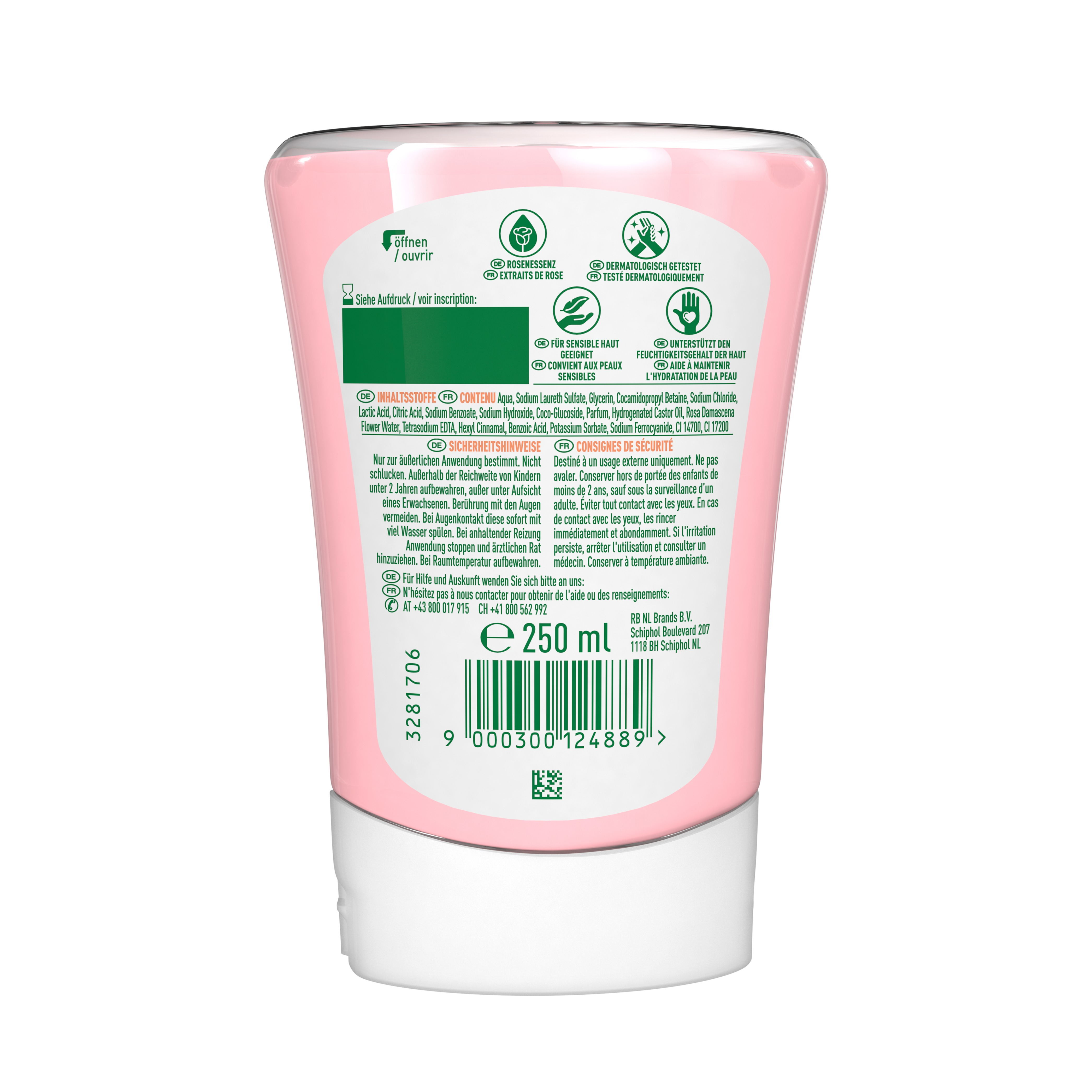 (250ml) Flüssigseife Hand Seife Nachfüller für No-Touch Seifenspender (3182278) - Sheabutter & Rosenessenz