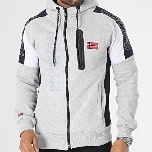 Sweat Zippé Capuche Gris Chiné