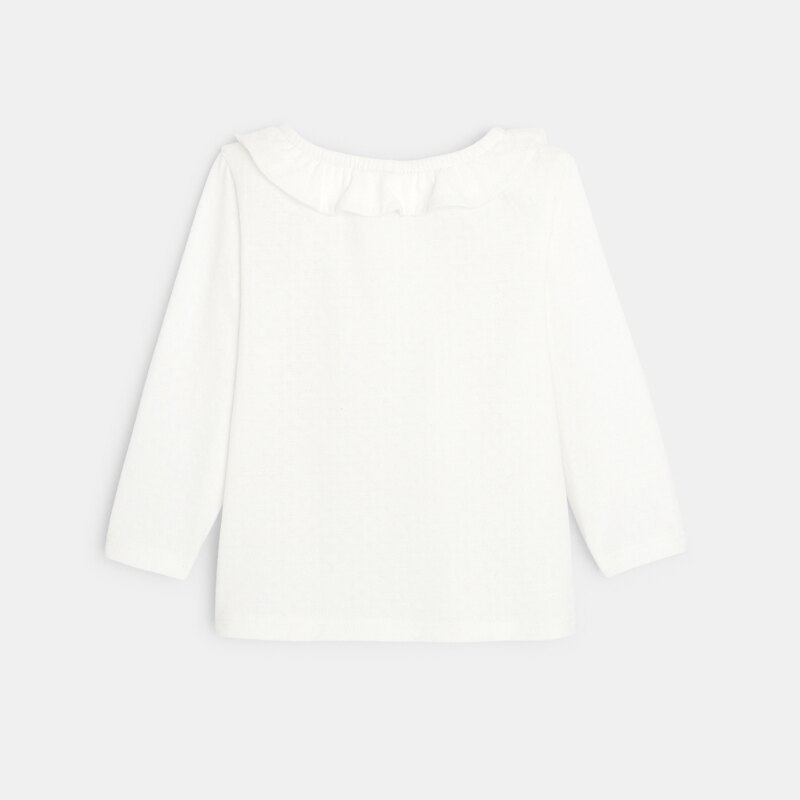 T-shirt col volanté maille fantaisie beige bébé fille Beige