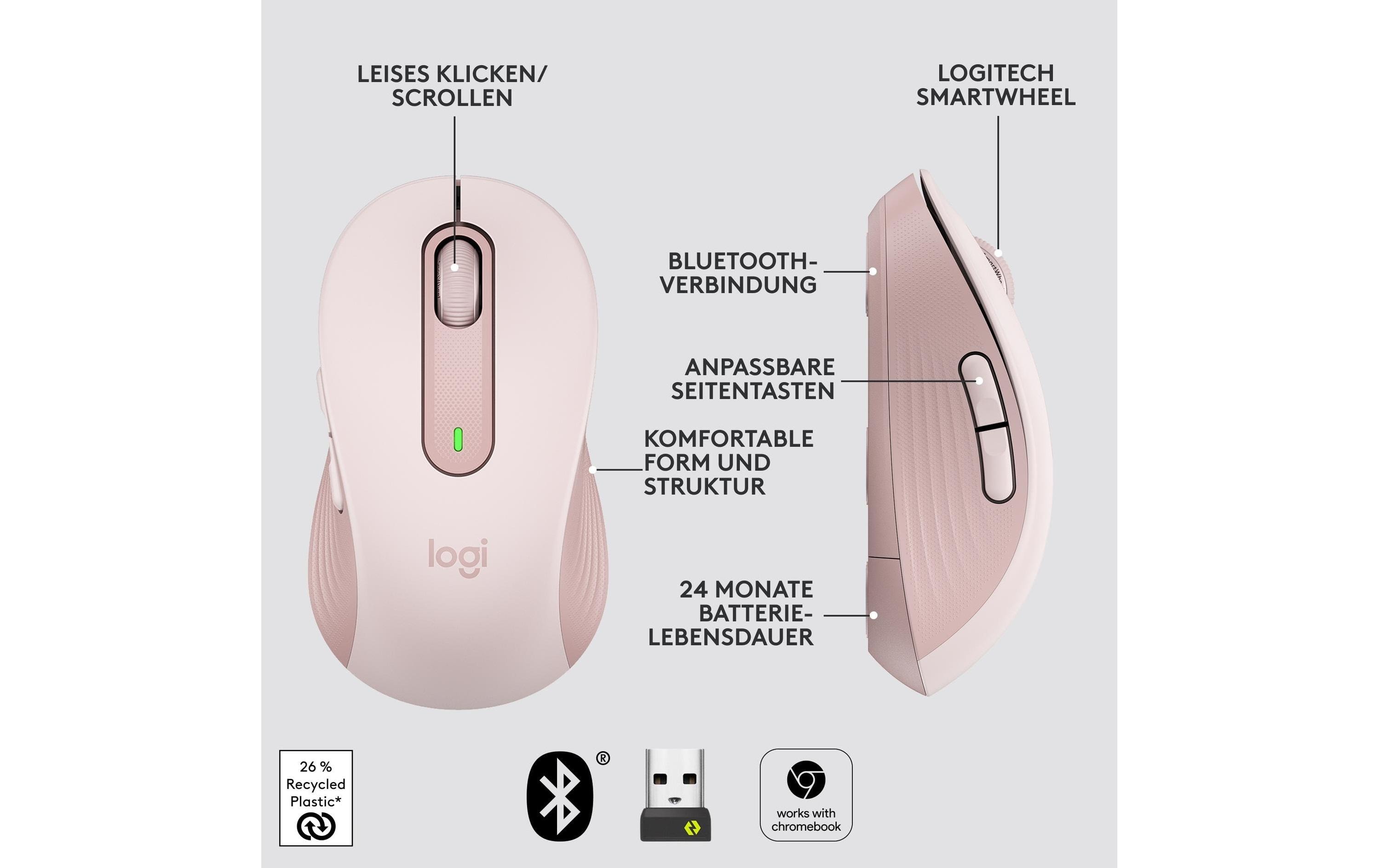 Maus Signature M650 RosaPräzise Wireless-Maus mit «Logitech SilentTouch»-Technologie