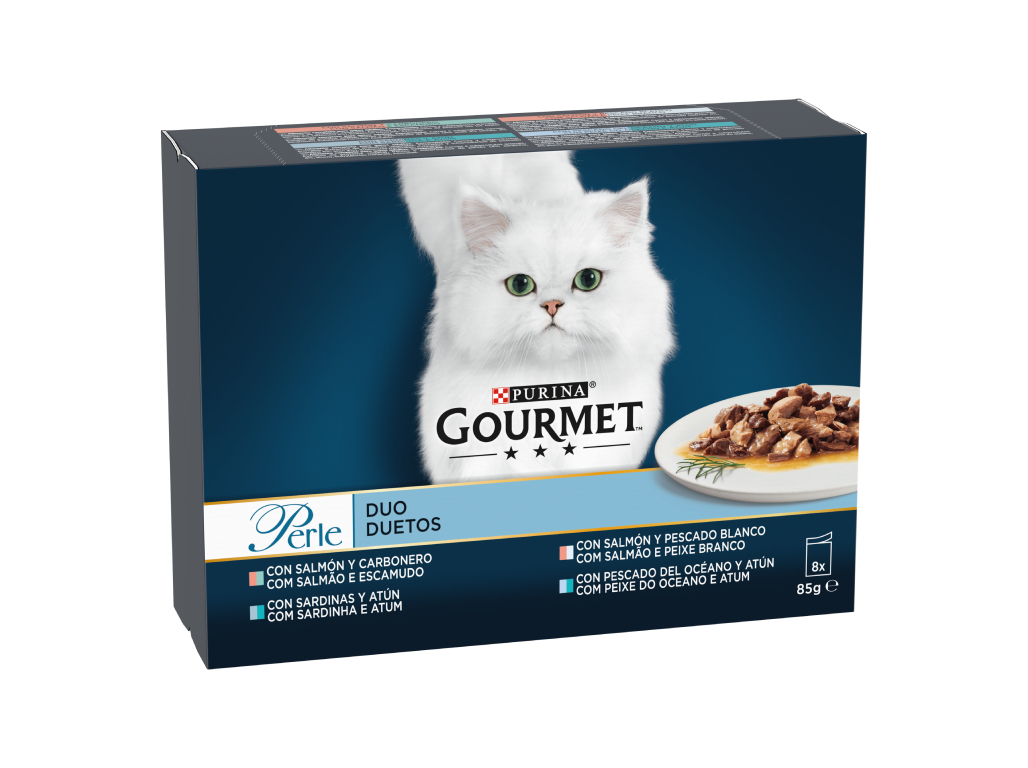 COMIDA HÚMIDA PARA GATO GOURMET PERLE COM DUETO DO MAR 8X85G