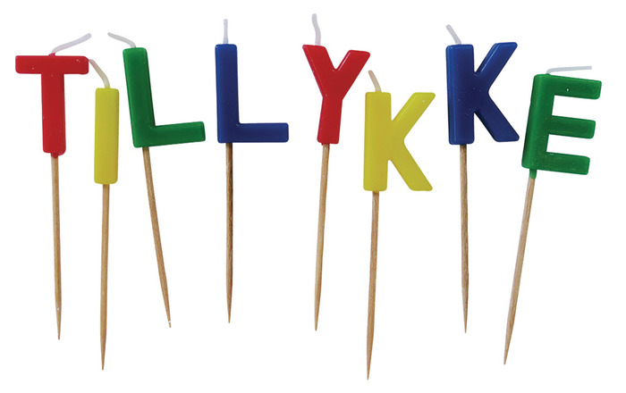 Kagelys TILLYKKE 8 stk. multifarvet