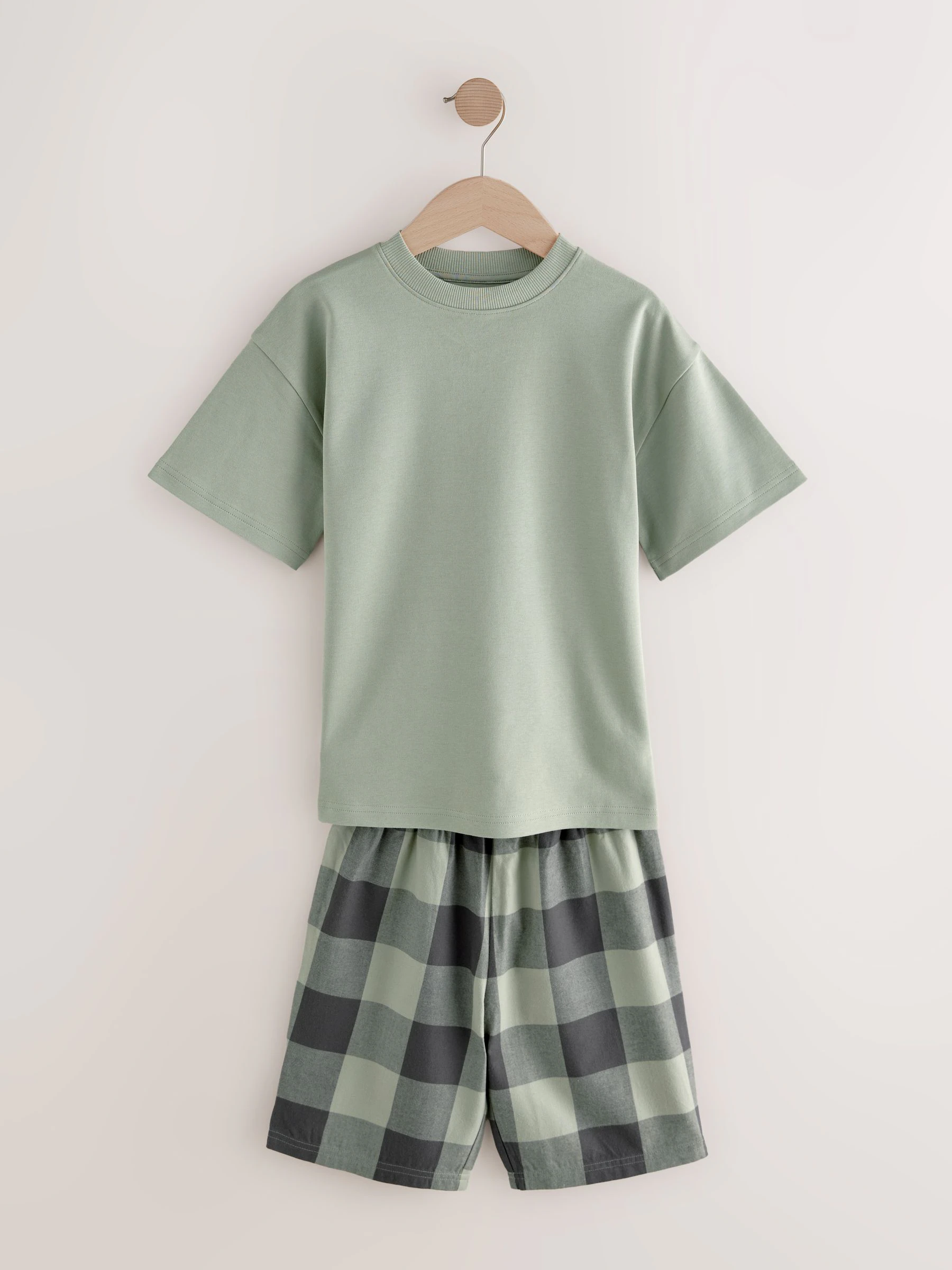 Groen/oranje - Set van 3 geweven geruite pyjama's (3-16 jr)