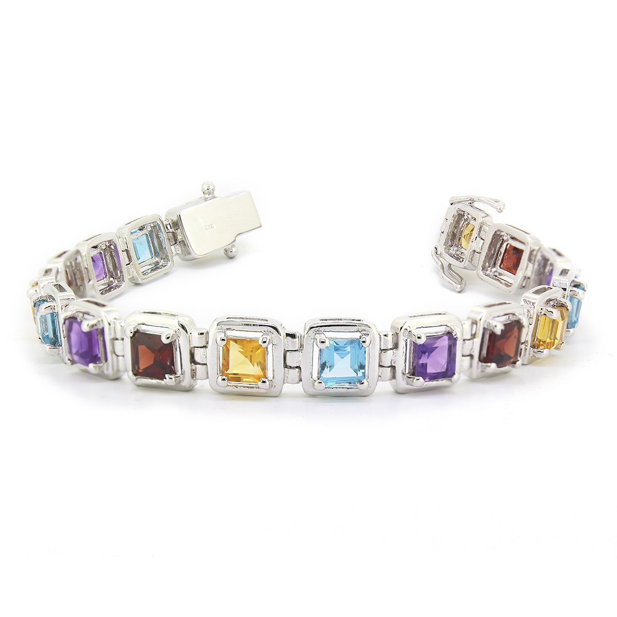 Bracelet Carré Multicolore en Argent 925 - Améthyste, Citrine, Topaze, Grenat par Aden Bijoux