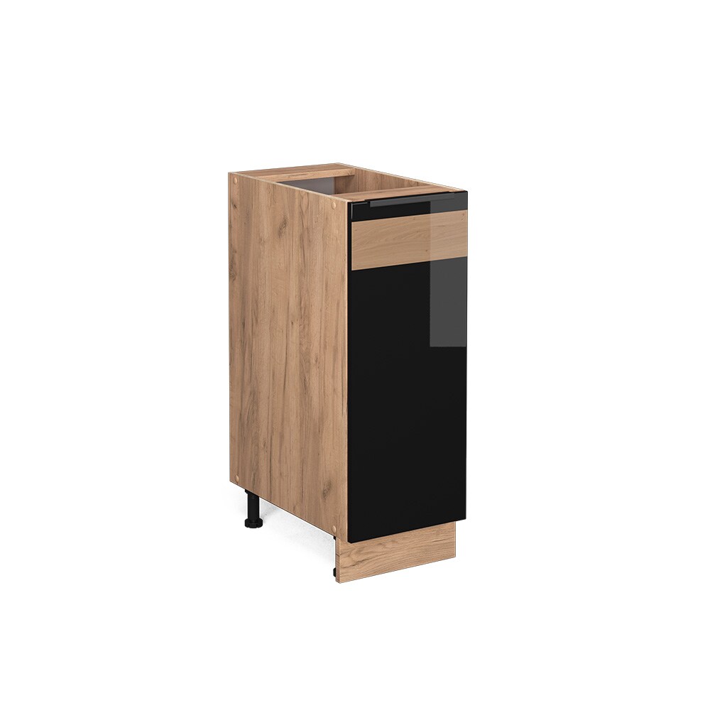 Vicco Apothekerunterschrank Küchenschrank Küchenmöbel Fame-Line Eiche Schwarz 30 cm modern Hochglanz