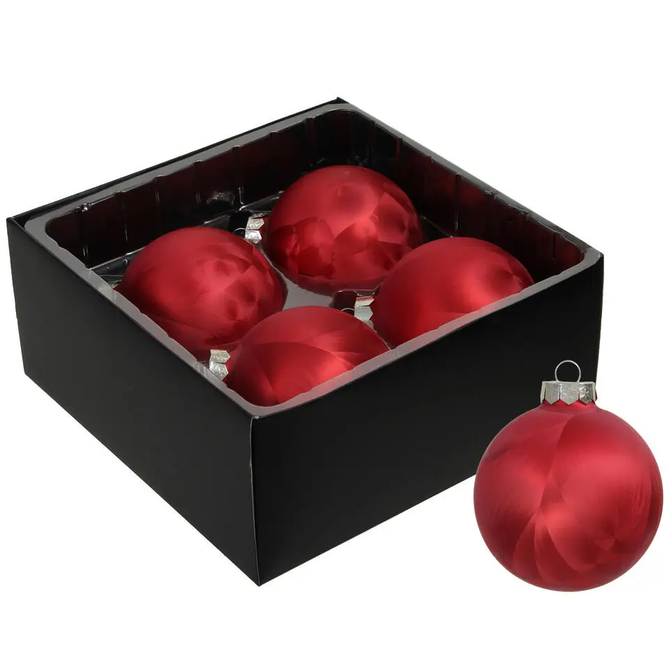 Othmar Decorations Luxe kerstballen - 4x -8 cm - rood -glas