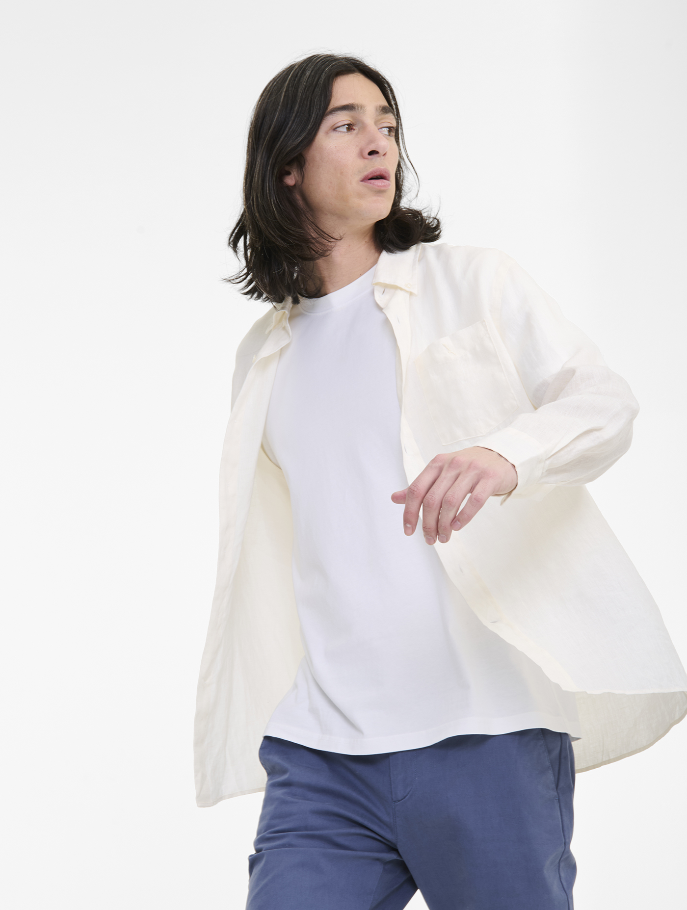 Chemise en lin à manches longues LAIT