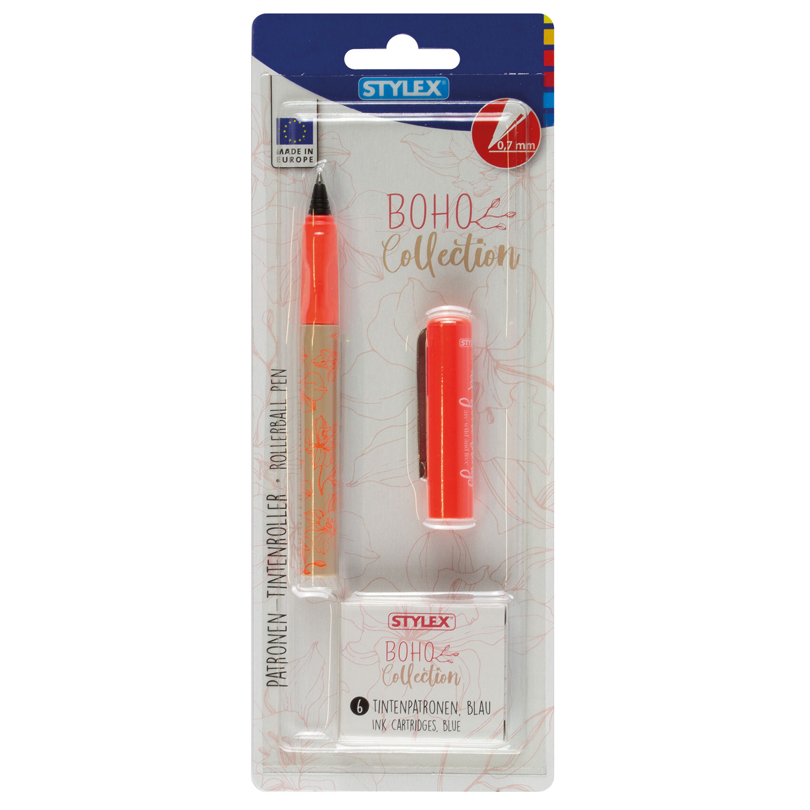 7-teiliges Tintenroller-Set - blau - mit Patronen
