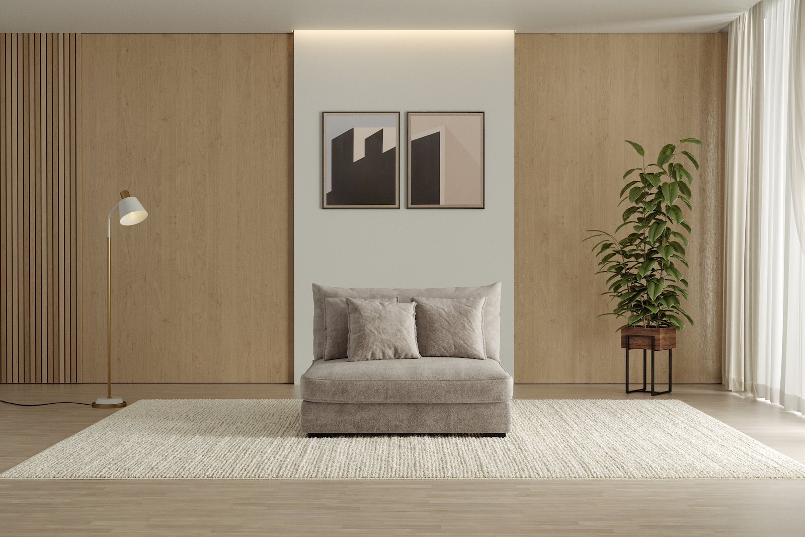 Rossi 2-seter uten arm Tekstil Genesis 4 Beige med sorte ben. Std. Komfort.