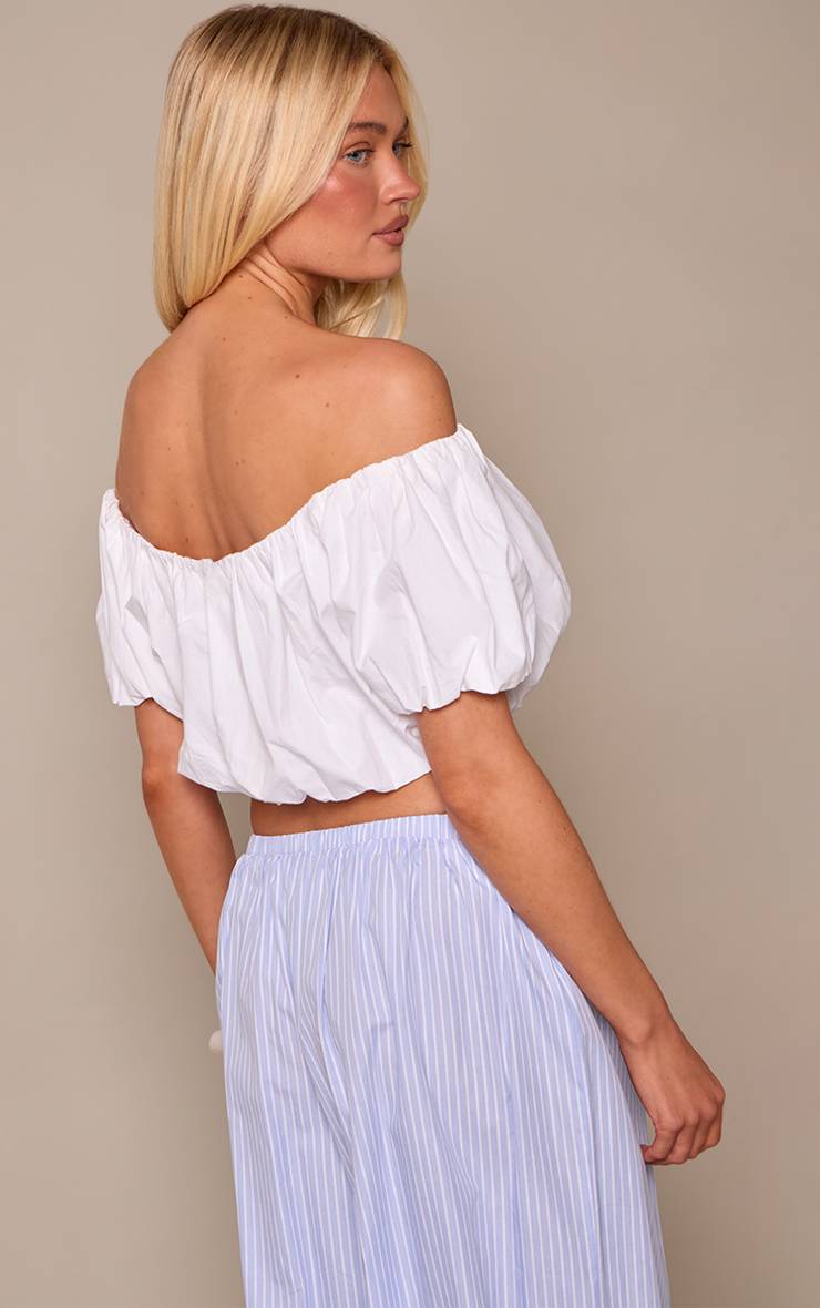 Blanc Top Synthétiqueffball À Manches Bouffantes En Coton