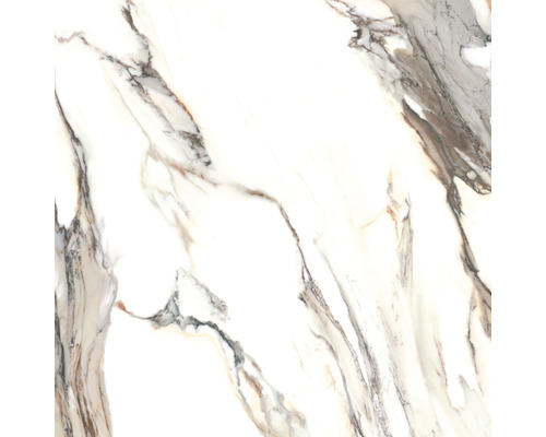 Porseleinen wand- en vloertegel Calacatta 119,7 x 119,7 x 0,8 cm goud gepolijst gerectificeerd