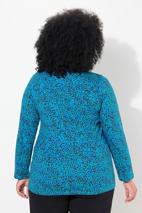 Longshirt, gemustert, A-Linie, V-Ausschnitt, Langarm