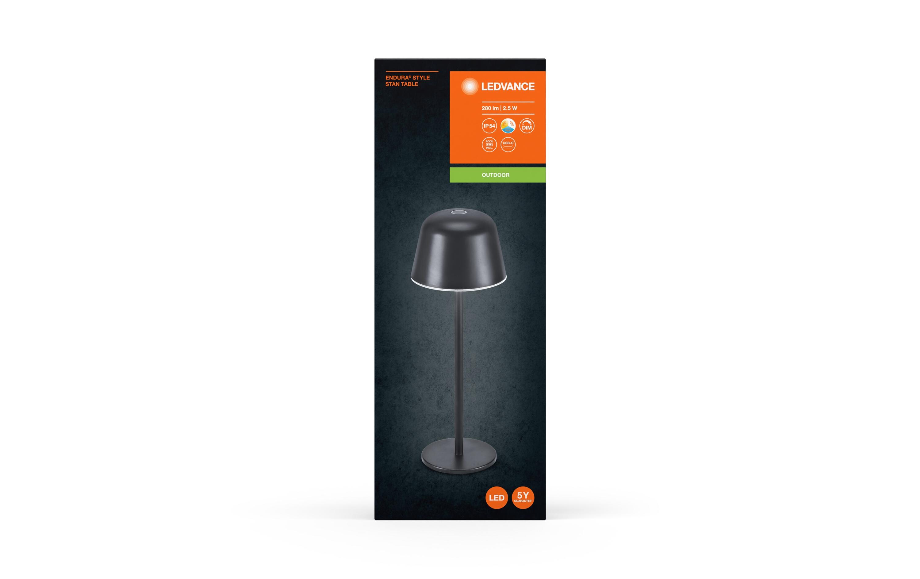 Endura Style Table CCT USB Dark GrayTragbare akkubetriebene Tischleuchte