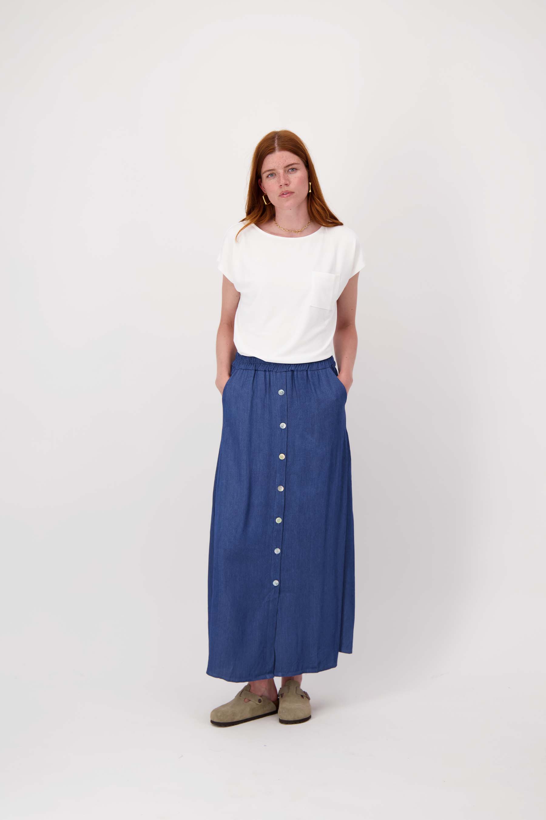 gestreepte tencel denim rok