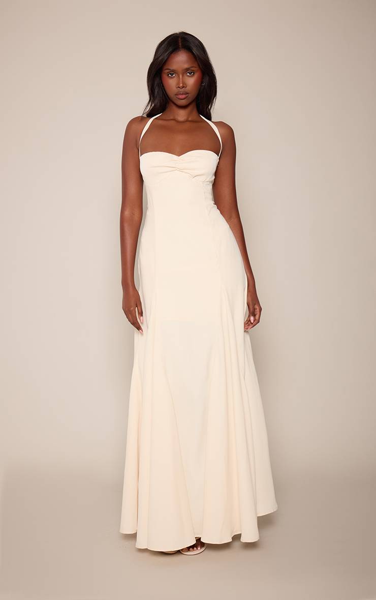 Butter Cream Robe Longue Jaune Beurre Tissée À Col Licou Avec Détail Froncé Au Buste